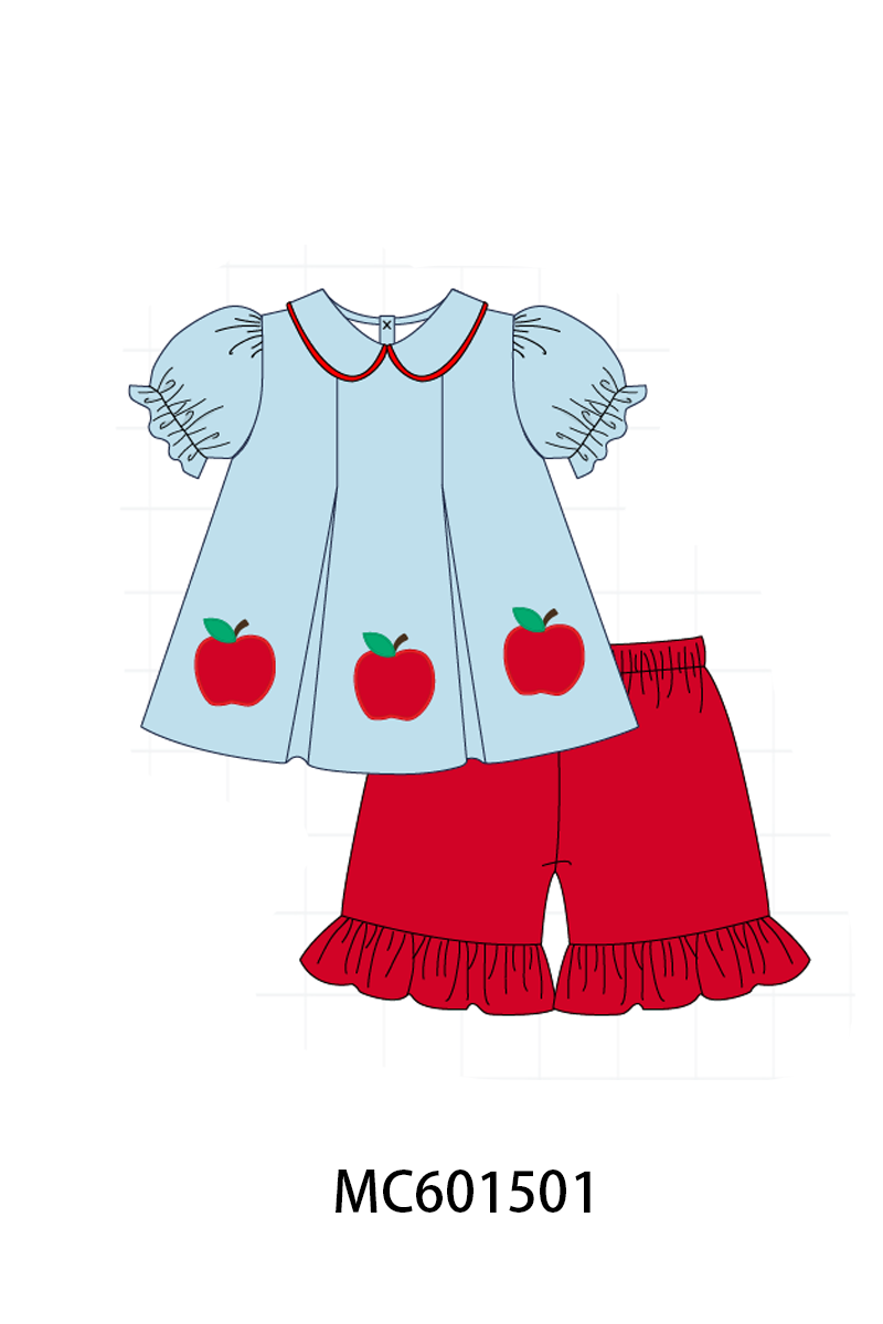 PO80 Blue back to school apple applique ruffle collection