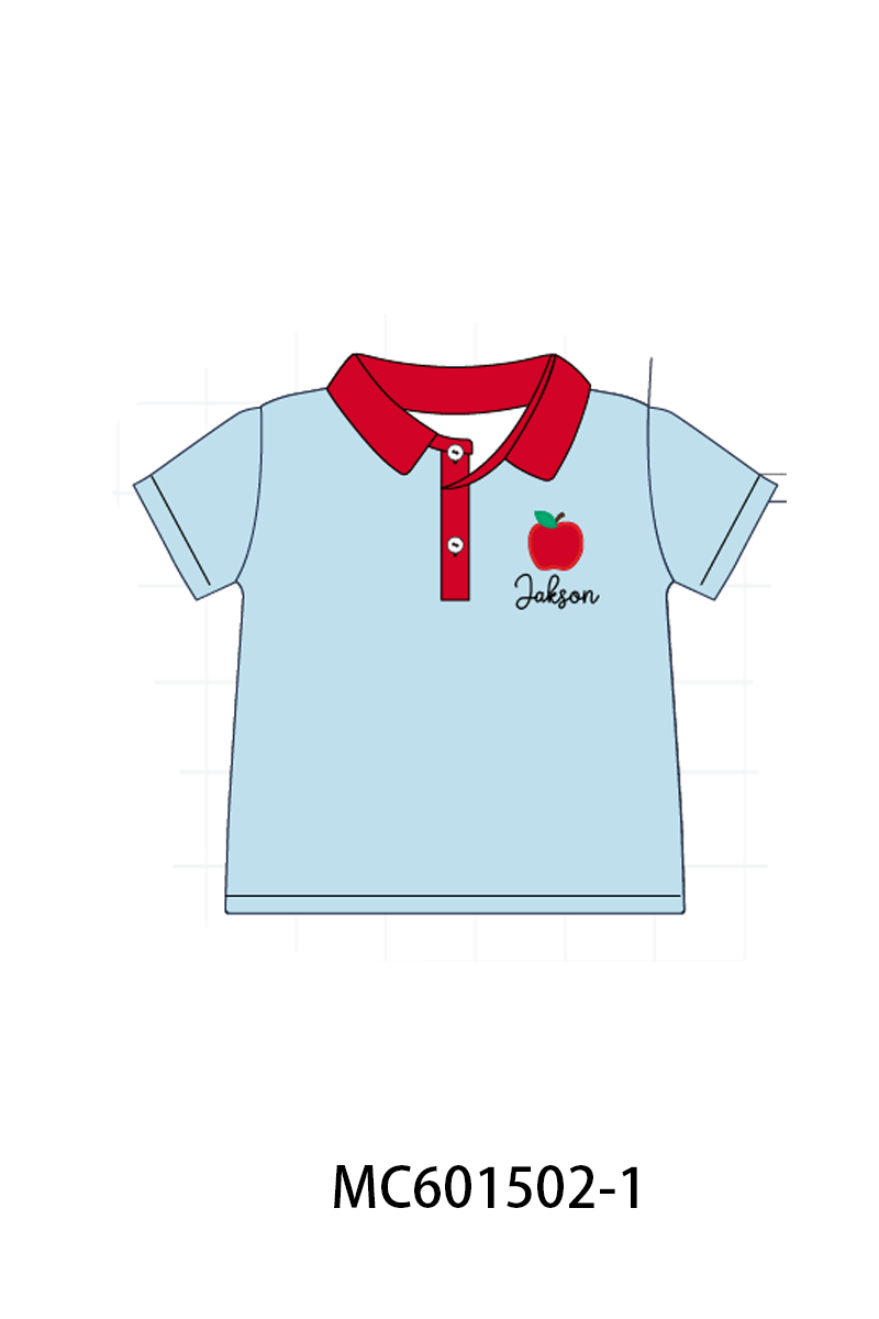PO80 Blue back to school apple monogram embroidery ruffle collection