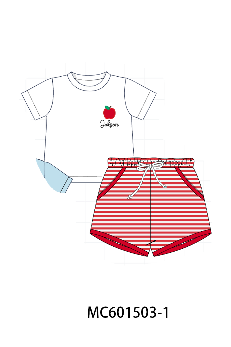 PO80 Blue back to school apple monogram embroidery ruffle collection