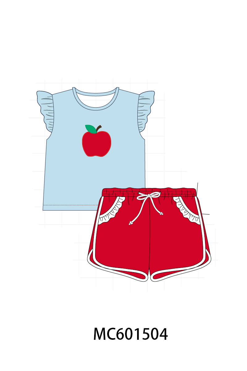 PO80 Blue back to school apple applique ruffle collection