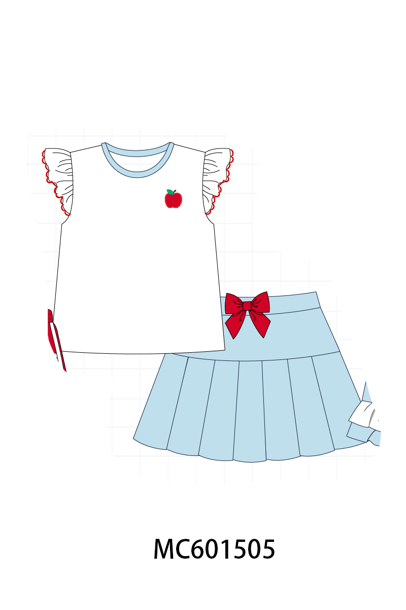 PO80 Blue back to school apple applique ruffle collection
