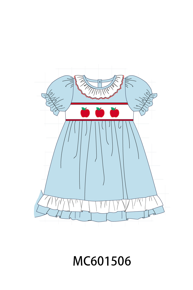 PO80 Blue back to school apple applique ruffle collection