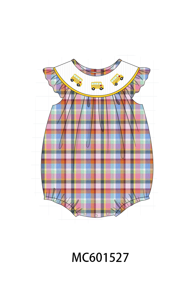 PO80 Back to school bus embroidery plaid collection