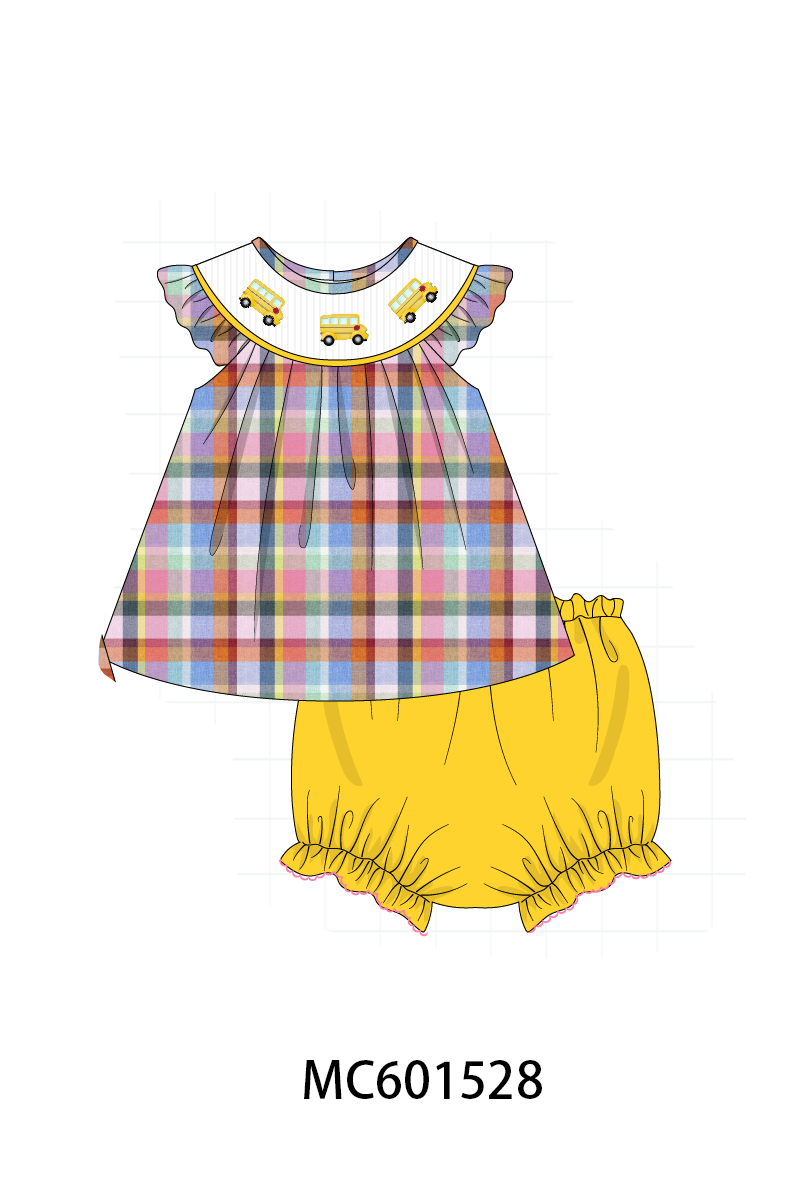PO80 Back to school bus embroidery plaid collection