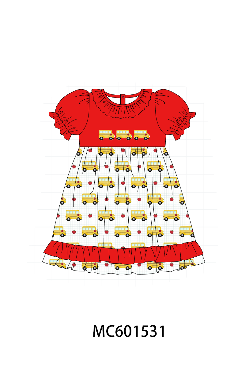 PO80 Back to school bus embroidery plaid collection