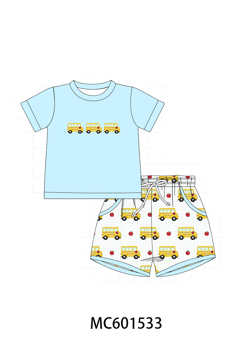 PO80 Back to school bus embroidery plaid collection