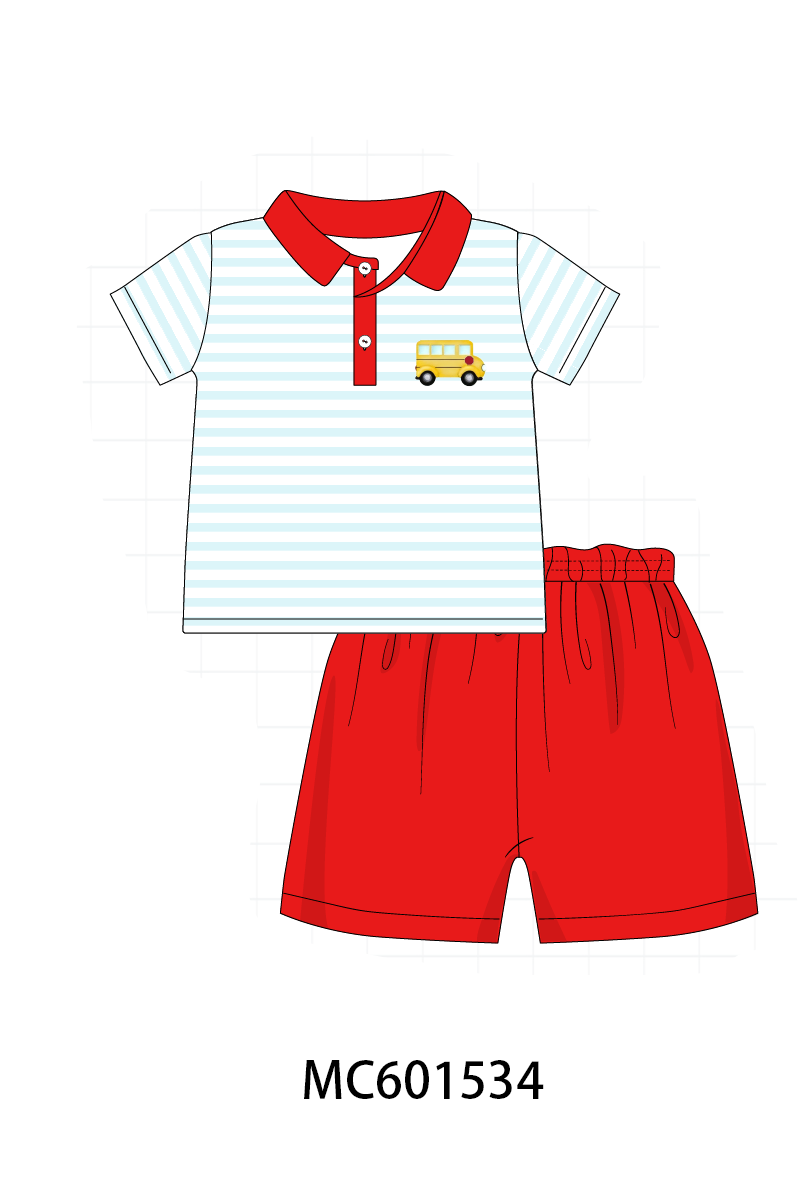 PO80 Back to school bus embroidery plaid collection