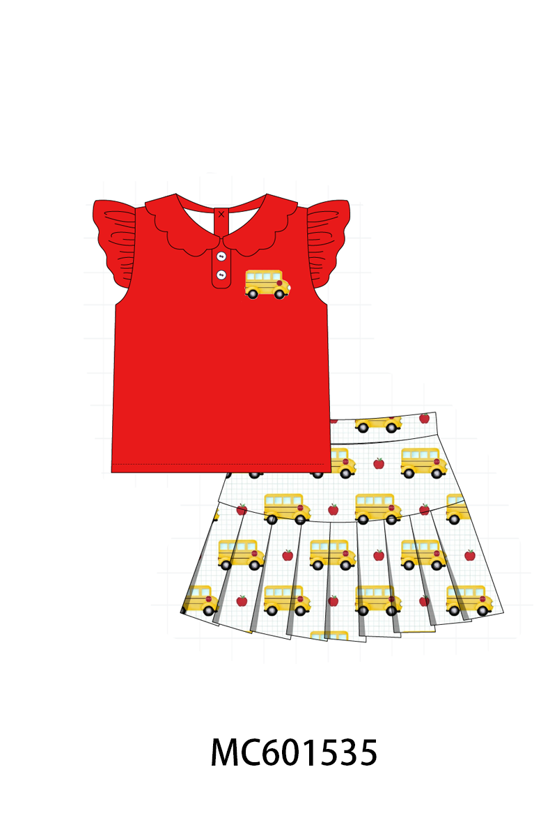 PO80 Back to school bus embroidery plaid collection