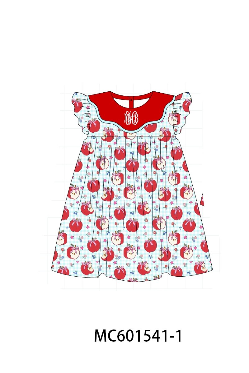 PO80 Red back to school apple print monogram embroidery denim collection