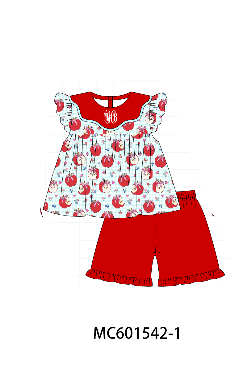 PO80 Red back to school apple print monogram embroidery denim collection