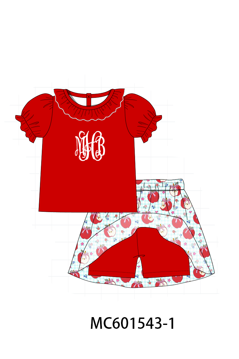 PO80 Red back to school apple print monogram embroidery denim collection