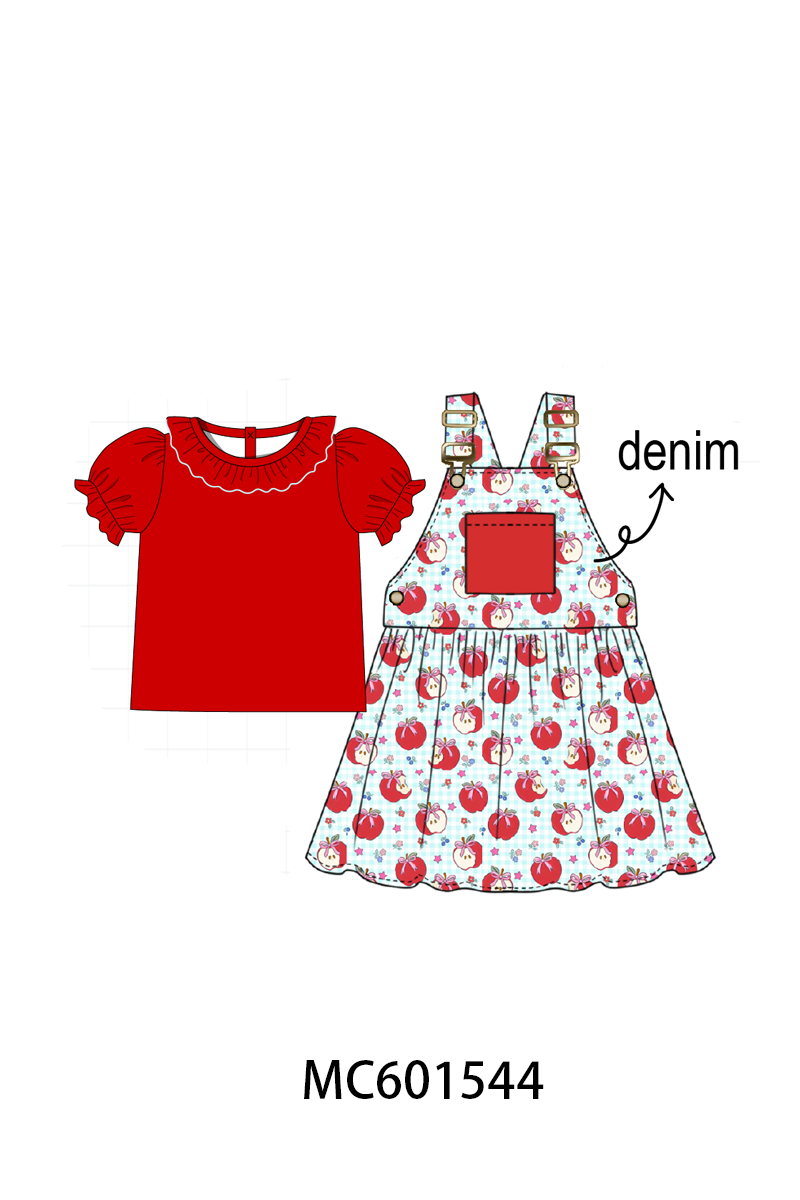 PO80 Red back to school apple print denim collection 2