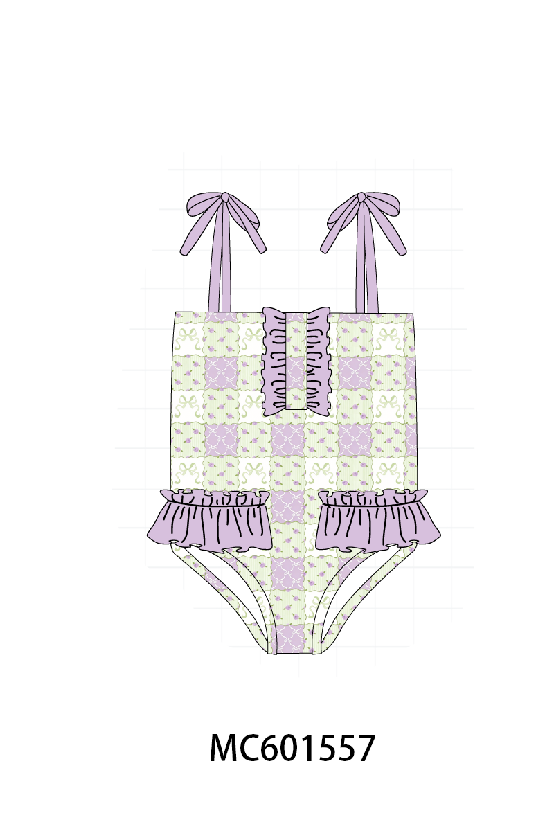 PO80 Purple checkered ruffle swimsuit collection 2