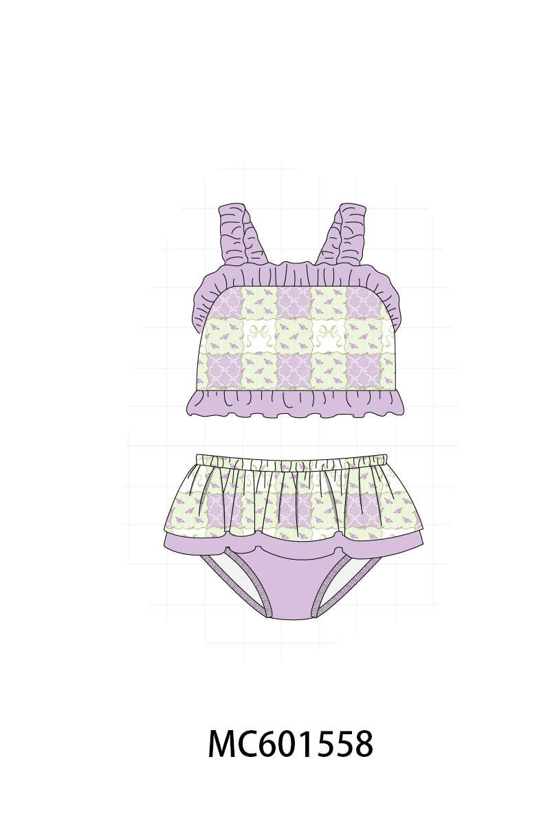PO80 Purple checkered ruffle swimsuit collection 2