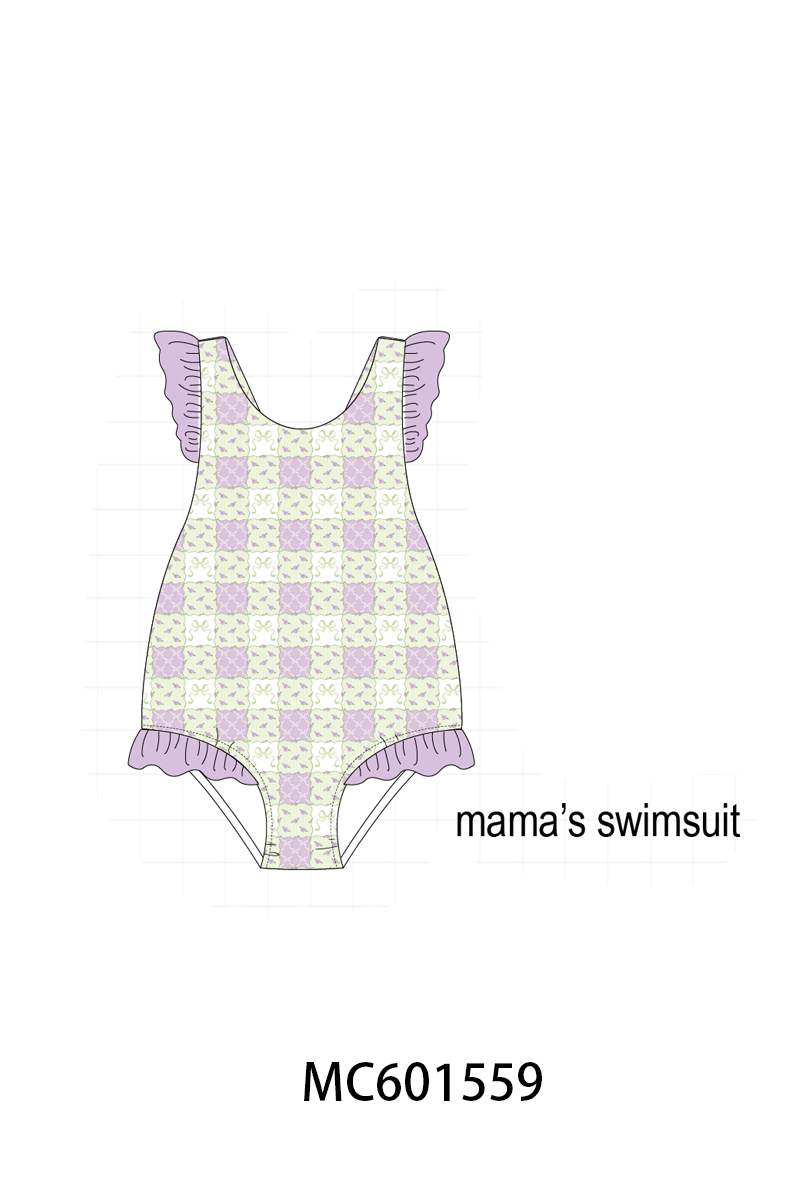 PO80 Purple checkered ruffle swimsuit collection 2