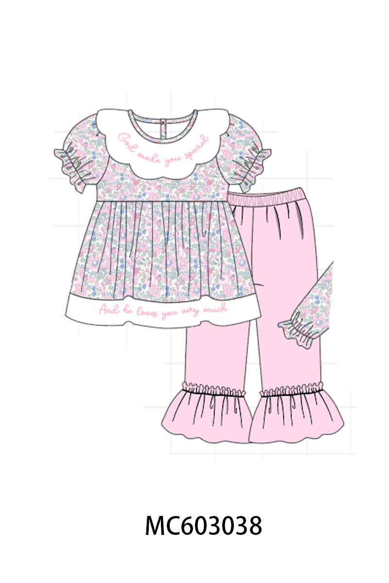 PO83 Pink&blue embroidery floral collection