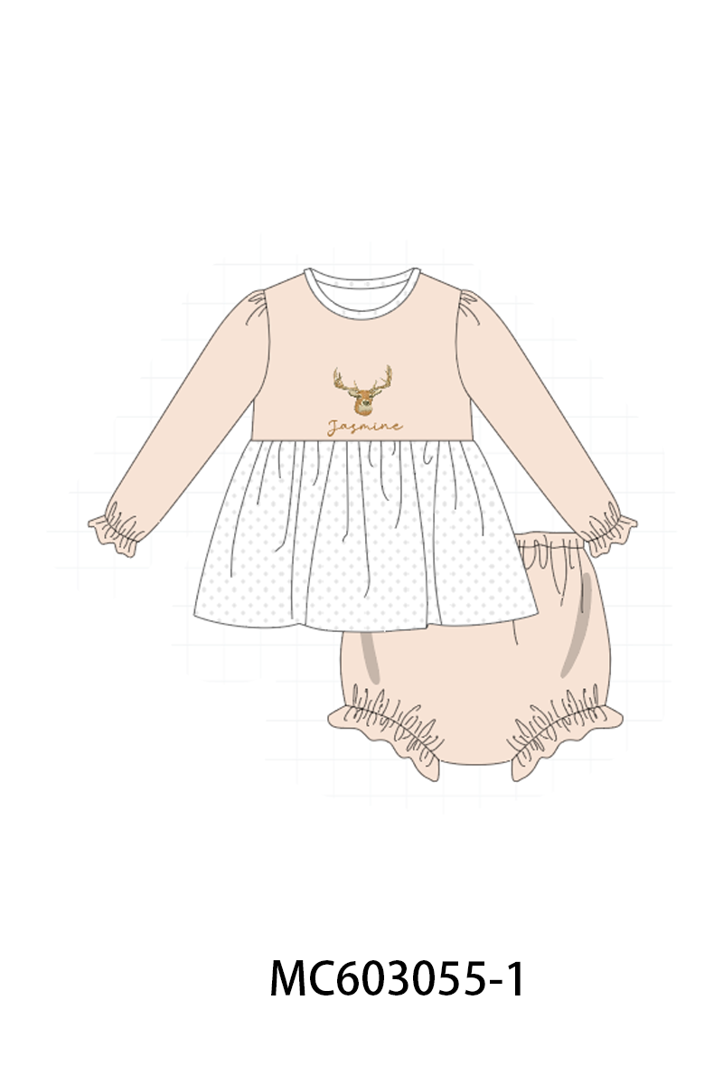 PO83 Beige deer monogram embroidery collection