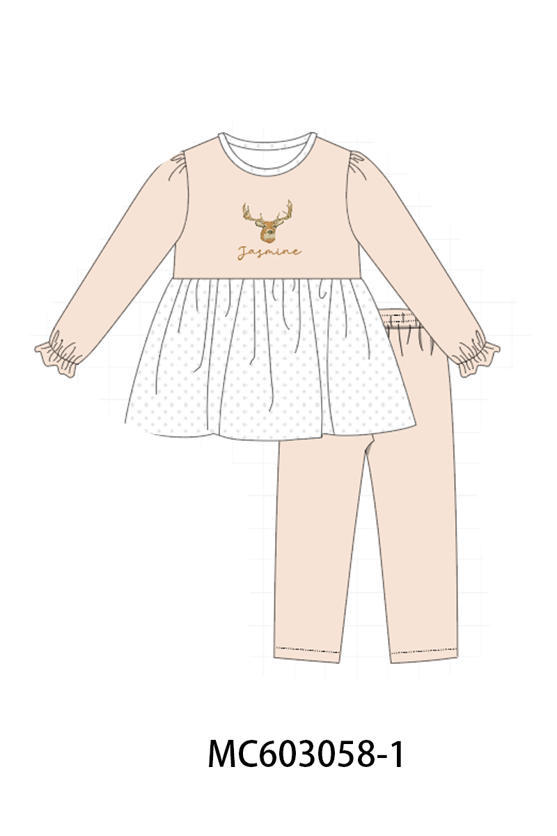PO83 Beige deer monogram embroidery collection