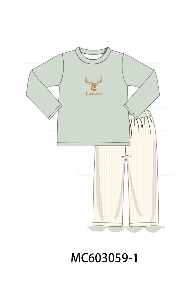 PO83 Beige deer monogram embroidery collection