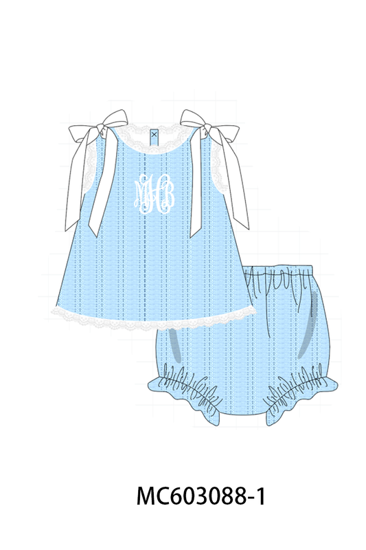 PO83 Blue ribbon monogram embroidery collection