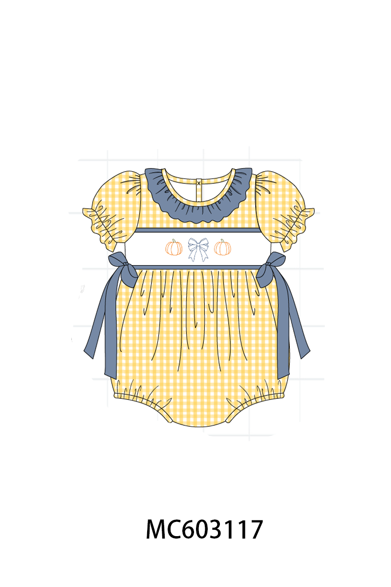 PO83 Blue pumpkin bow smocked gingham collection 1