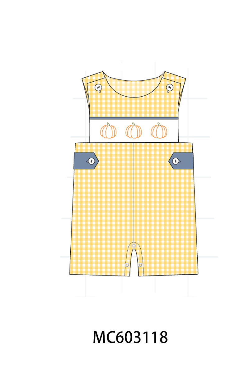 PO83 Blue pumpkin bow smocked gingham collection 1