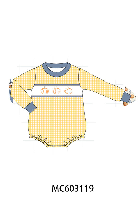 PO83 Blue pumpkin bow smocked gingham collection 2
