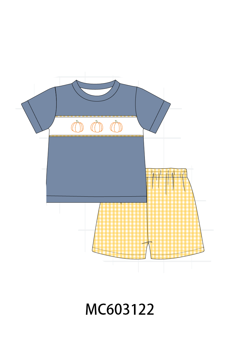 PO83 Blue pumpkin bow smocked gingham collection 2