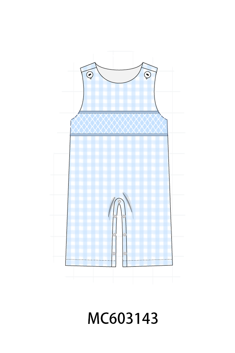 PO83 Blue bow smocked floral gingham collection