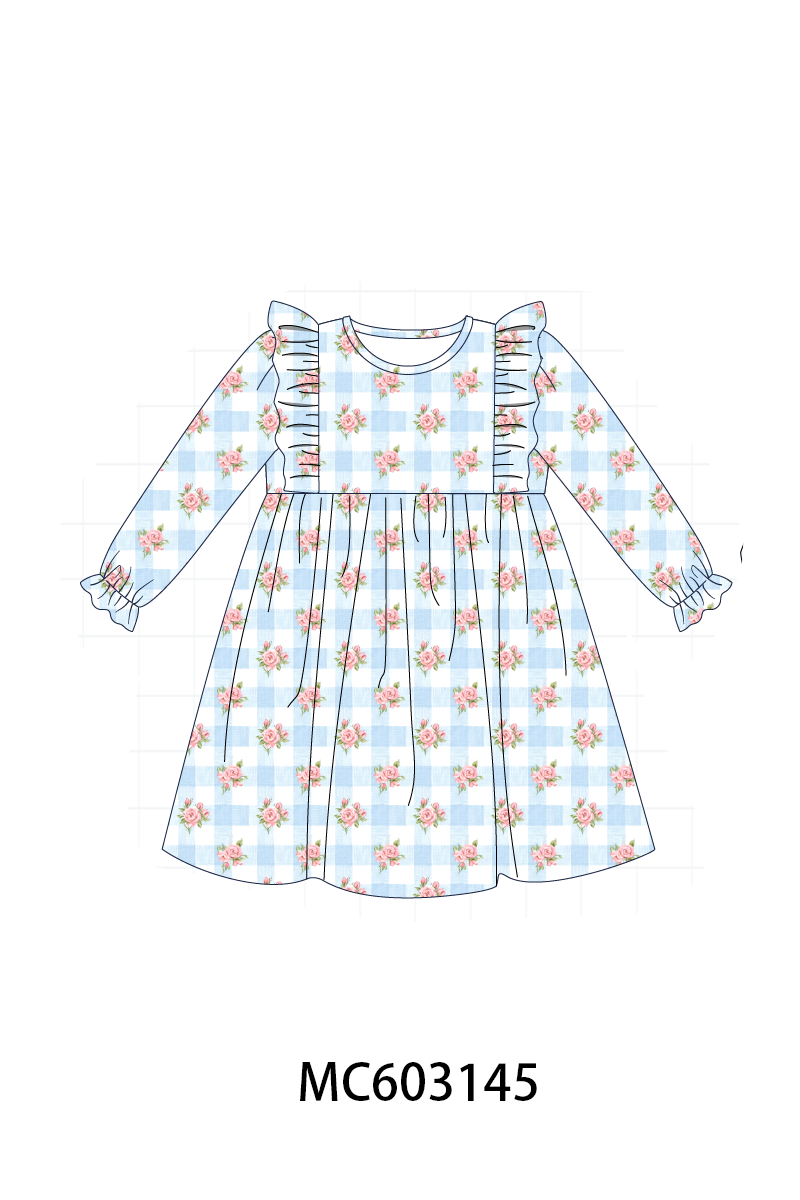 PO83 Blue bow smocked floral gingham collection