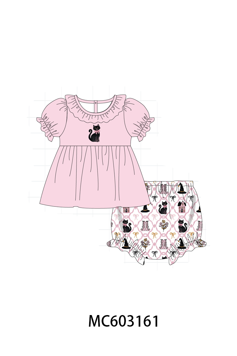 PO83 Pink halloween cat embroidery collection