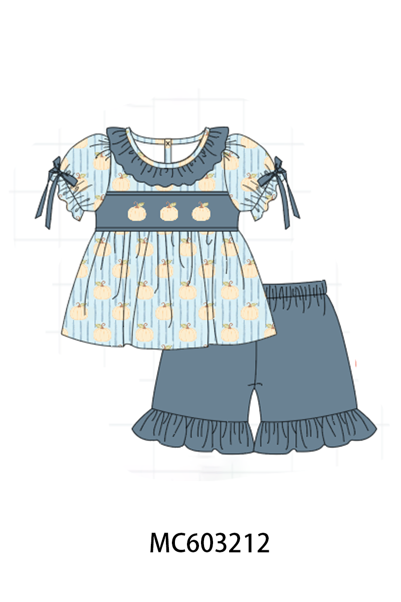 PO83 Blue pumpkin embroidery ruffle collection