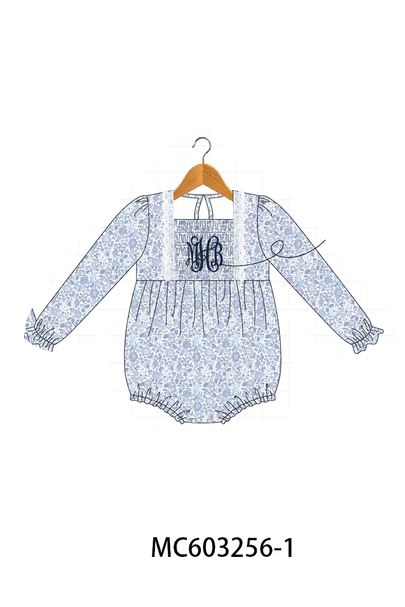 PO83 Navy floral monogram smocked collection