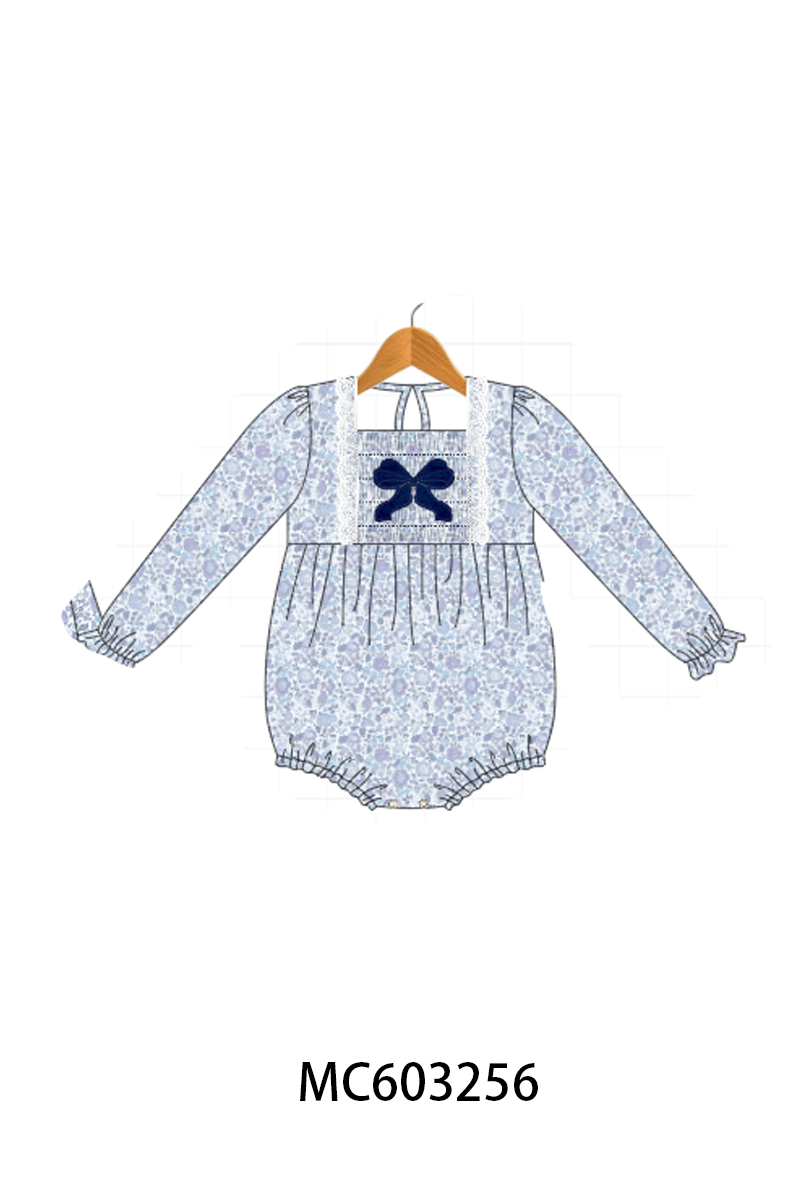 PO83 Navy floral bow smocked collection
