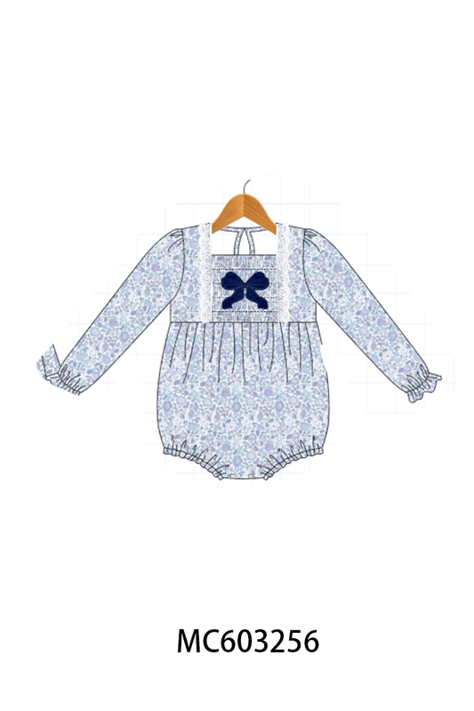 PO83 Navy floral bow smocked collection