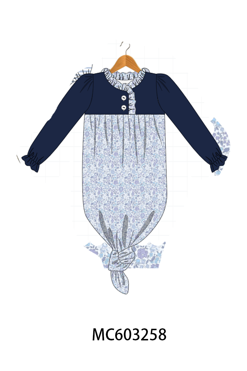 PO83 Navy floral bow smocked collection