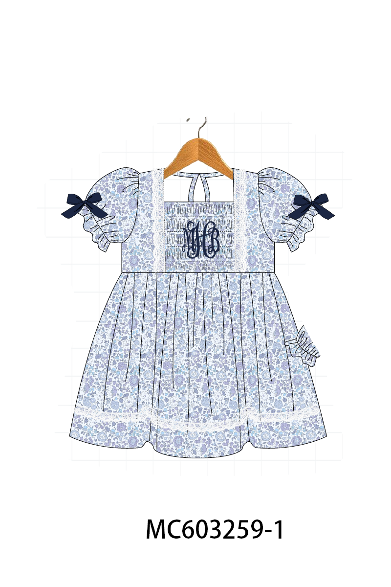 PO83 Navy floral monogram smocked collection