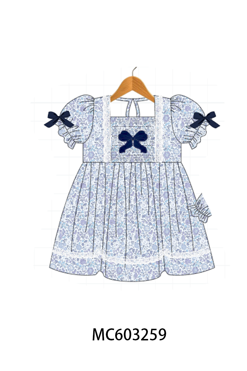 PO83 Navy floral bow smocked collection
