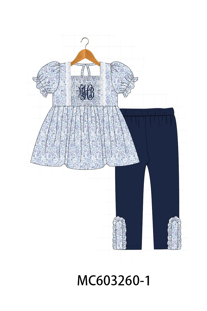 PO83 Navy floral monogram smocked collection
