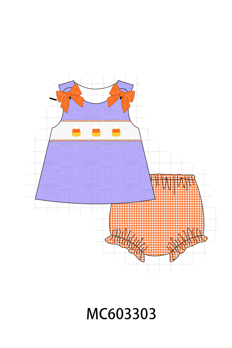 PO83 Purple halloween candy smocked collection