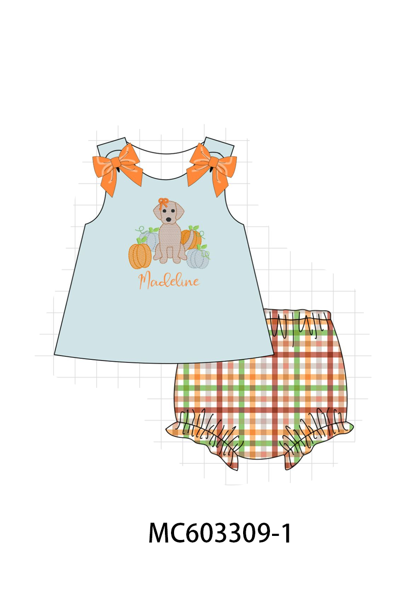 PO83 Blue puppy pumpkin monogram embroidery collection
