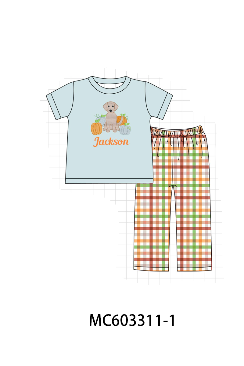 PO83 Blue puppy pumpkin monogram embroidery collection