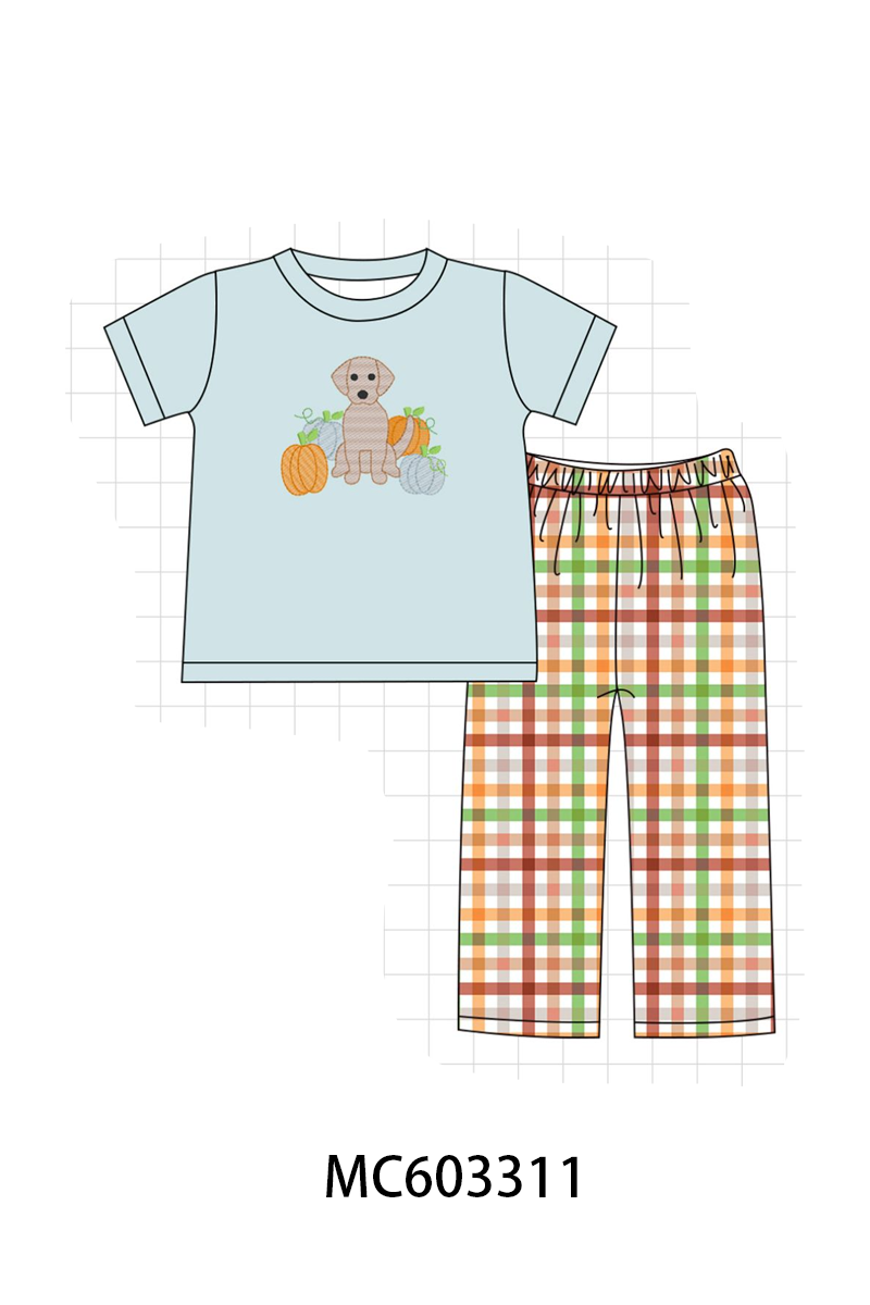 PO83 Blue puppy pumpkin embroidery collection