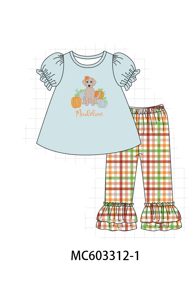 PO83 Blue puppy pumpkin monogram embroidery collection