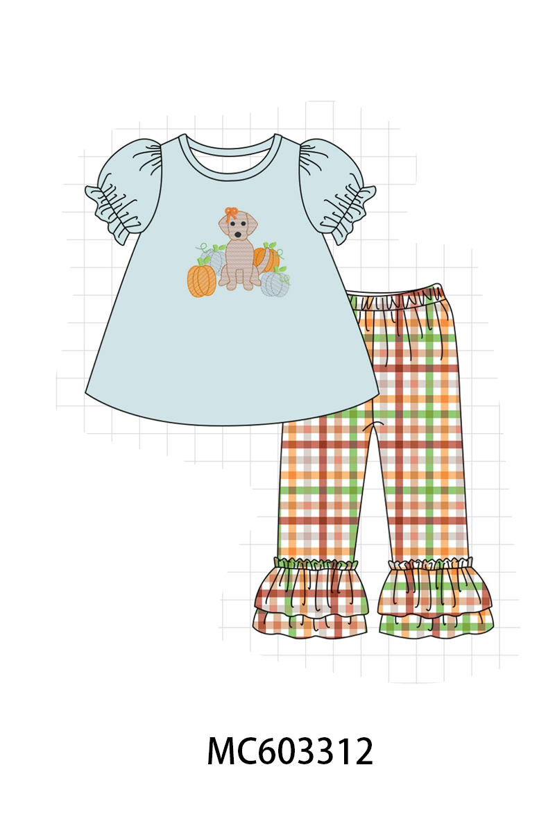 PO83 Blue puppy pumpkin embroidery collection