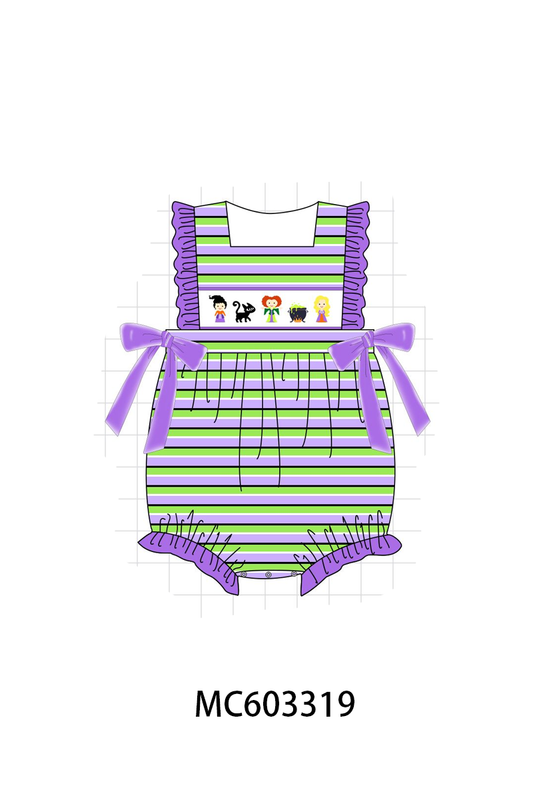 PO83 Green halloween witch sister embroidery stripe collection