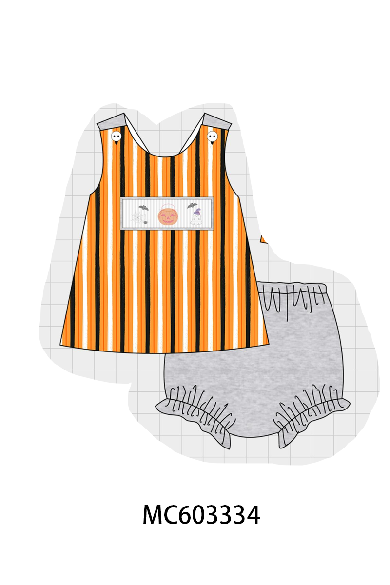 PO83 Halloween pumpkin ghost smocked stripe collection