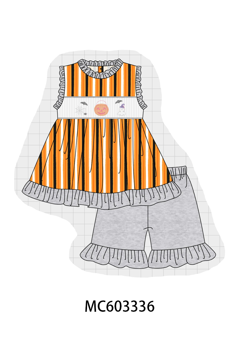 PO83 Halloween pumpkin ghost smocked stripe collection