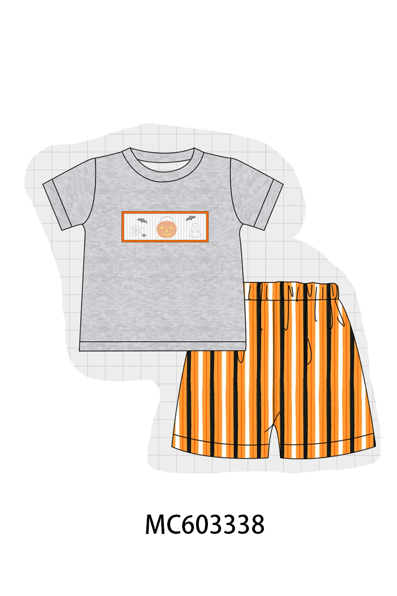 PO83 Halloween pumpkin ghost smocked stripe collection
