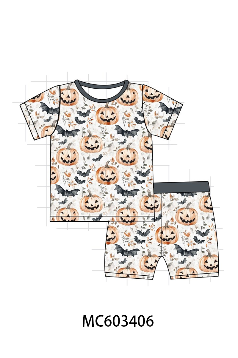 PO83 Grey halloween pumpkin print bamboo collection